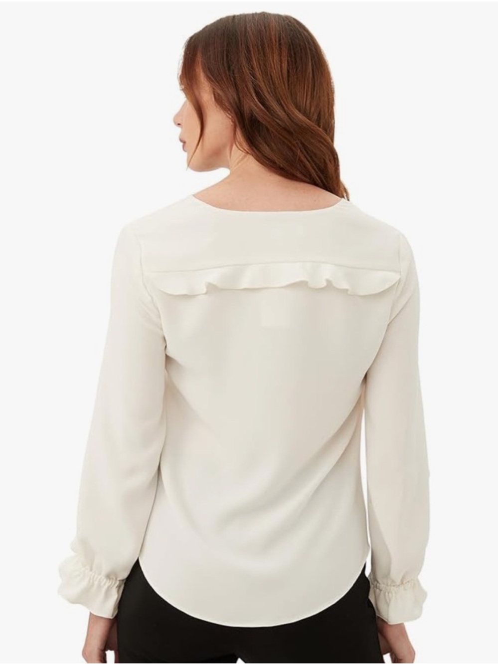 Trina Turk size S Women's Ivory Ruffle Sleeve V-Neck Blouse - Picture 2 of 5